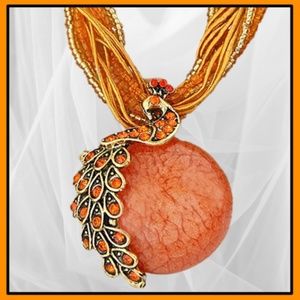 Peacock Gemstone Orange 19" Necklace - Beaded Style Multi Corded Braided - NWT